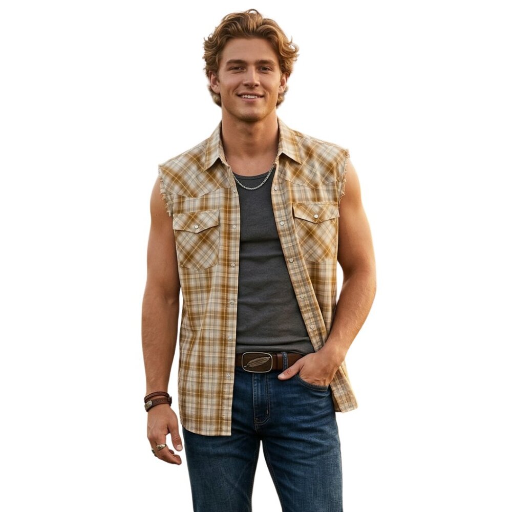 Canyon Guide Men's Plaid Sleeveless Button-Up Shirt size XL NWT